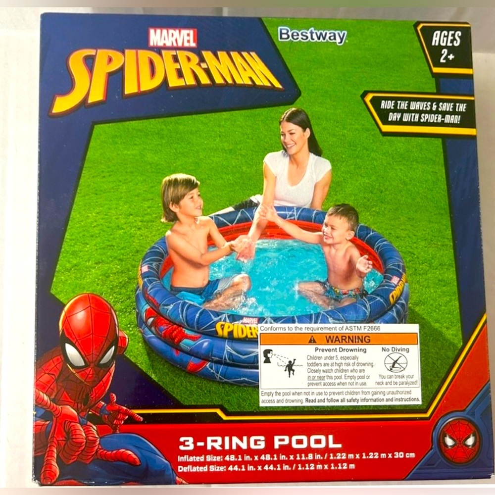 Marvel Spiderman Pool Ages 2+ 48" X 48" Bestway New In Box 3-ring Pool Toddlers